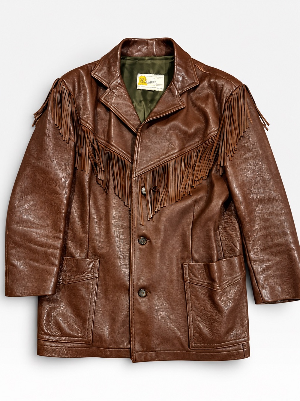 Vintage W.B. Place & Co Brown Leather Fringe Western Coat Jacket USA 46 Ranch